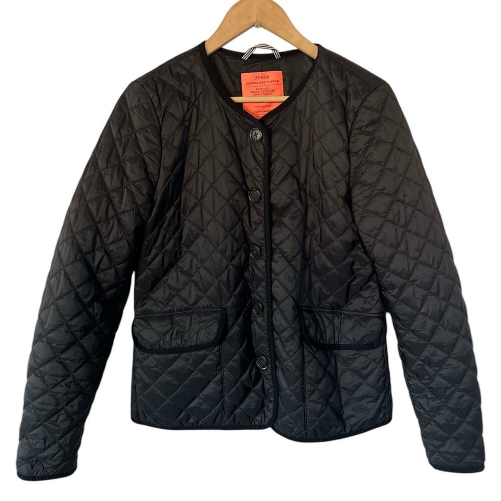 J Crew Black Quilted Signature Puffer Light Weight Super warm Jacket Size 4